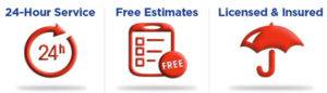 Service truck with 24 hour service, free estimates, licensed and insured
