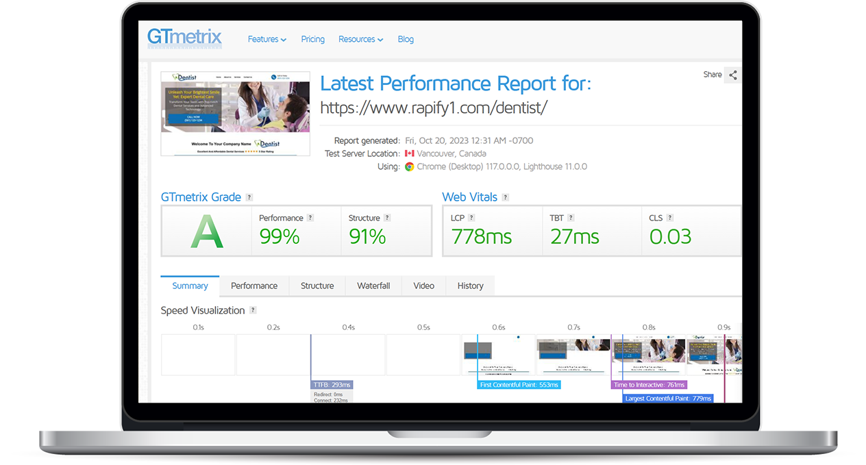 GTmetrix Performance Screenshot